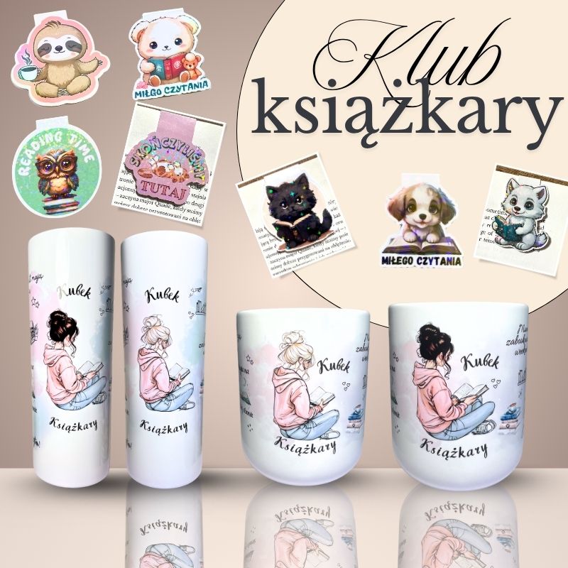 Kolekcja książkary, kubki, zakładki magnetyczne