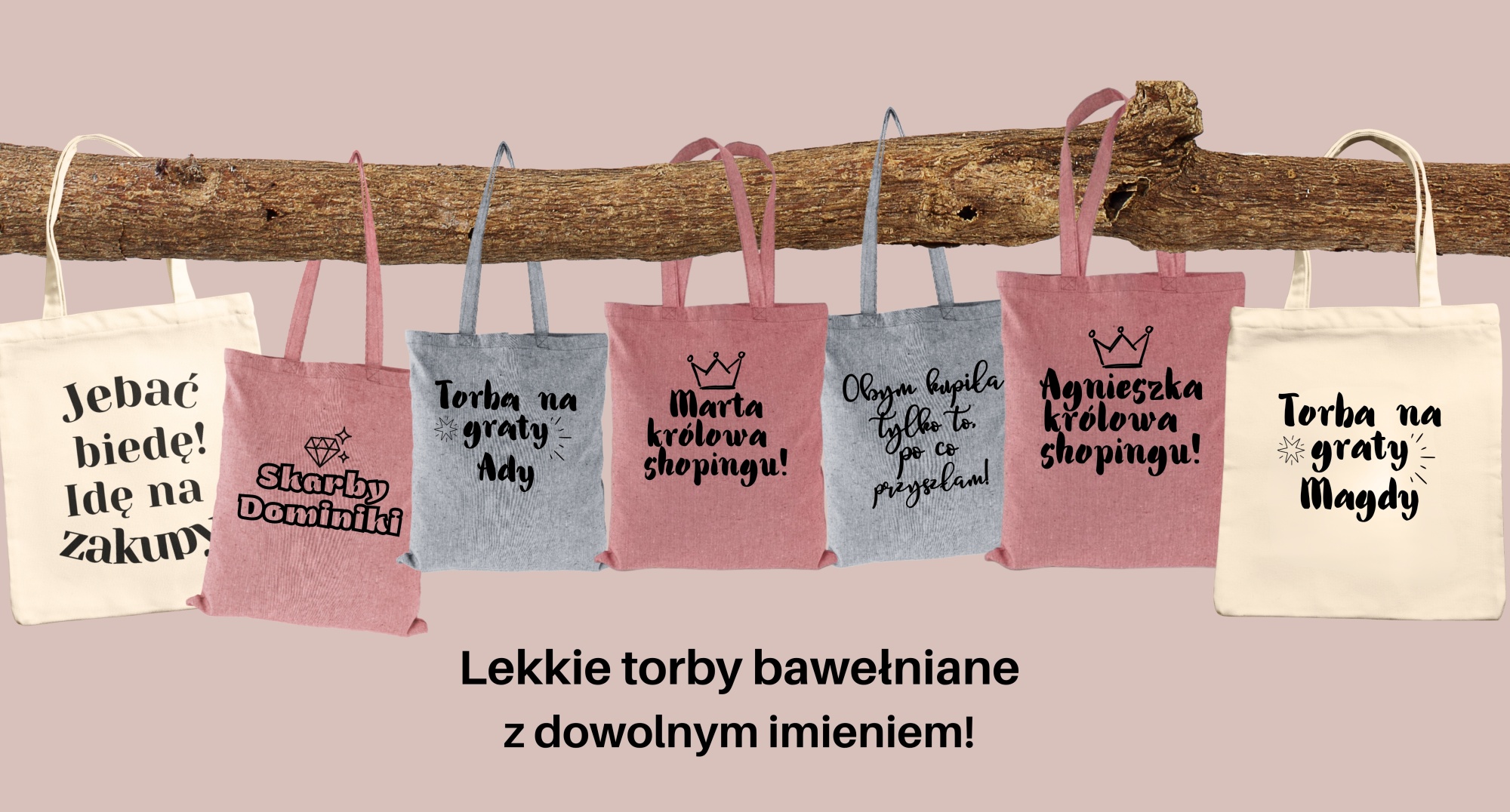 Lekkie torby bawełniane z różnymi napisami